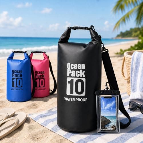 Waterproof Dry Bag 10L with Phone Pouch, Roll Top for Kayak & Beach (Pink) — view 3