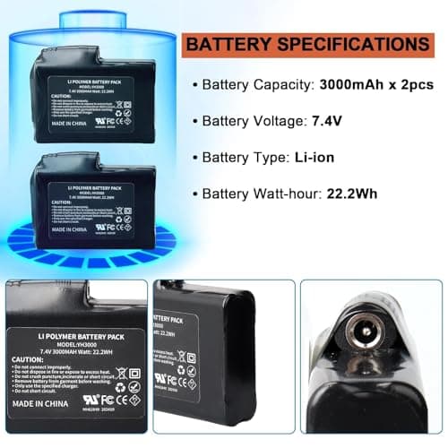 MXJFYY 2PCS 7.4V 3000mAh 22.2Wh Li-Polymer Rechargeable Battery for Heated Gloves, Heated Socks, Heated Hats, Heated Balaclavas, Heated Insoles,Thermal Underwear Bottoms, Mittens — view 2