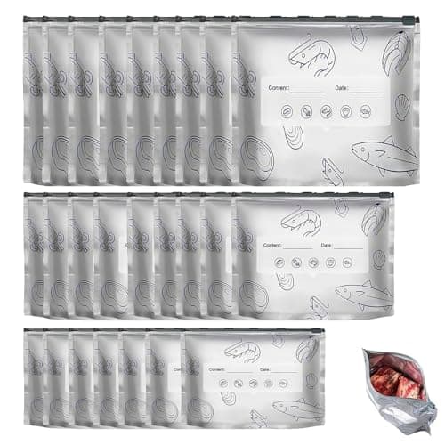 60 Pcs 3 Sizes Zipper Sealable Foil Bags,Reusable Aluminum Foil Sealable Storage Bags, Stand Up Foil Bag with Label and Zip Lock for Kitchen Vegetable Fruit Meat Storage and Freezable Food