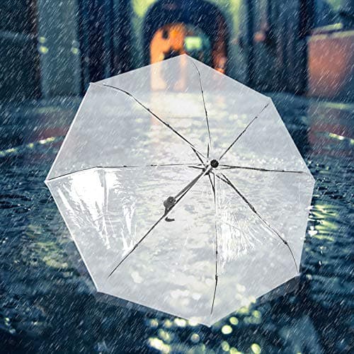 HAOHIZE Clear Dome Umbrella, Travel Folding Portable Fashionable Transparent Automatic Three-Fold Rain Umbrella for Outdoor Backpack — view 2
