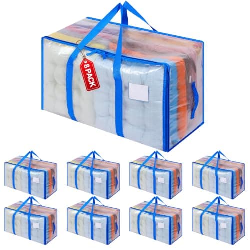 Dntorx 8 Pack 105L Moving Bags Clothes Storage Bags Drom Packing Box, Blue