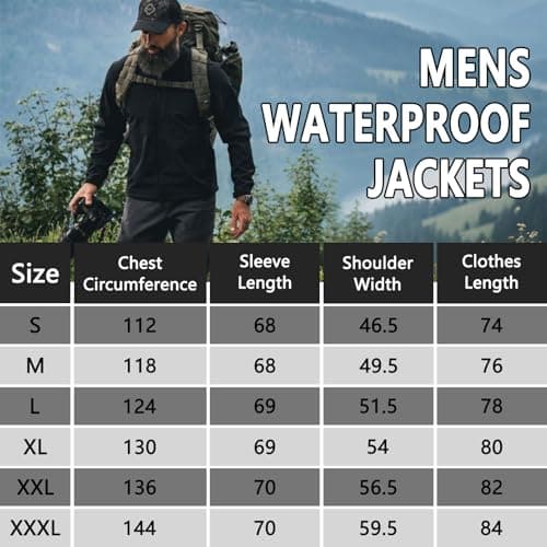 LXEASYGO Men's Lightweight Waterproof Jacket Packable Hooded Rain Jacket Outdoor Sun Protection Windproof Raincoat for Cycling, Running, Hiking (UK, Alpha, M, Regular, Regular, Black-1) — view 3