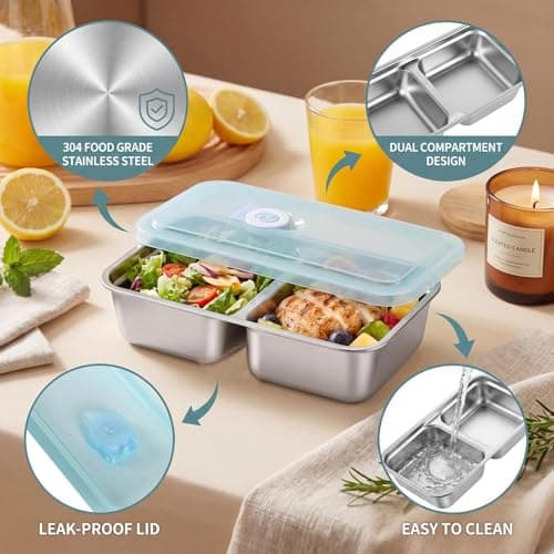 4Pcs Reusable Snack Containers, Stainless Steel Bento Box with Lids — view 4