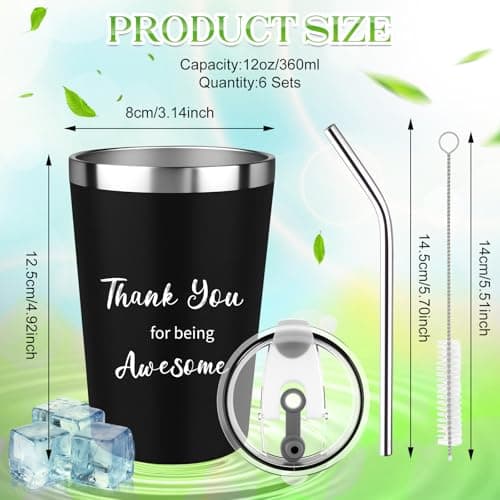 CNSJ 6 Sets 12 OZ Appreciation Gifts Stainless Steel Cup Travel Tumbler with Straw and Lid Inspirational Insulated Mug Bulk for Women Coworker Teacher Friends — view 2