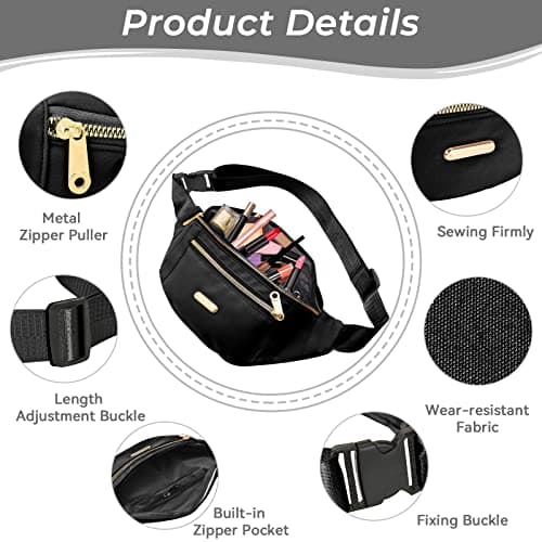 Alviller Fanny Pack Fashionable Waist Bag Casual Travel Bum Bag with 3 Zipper Pockets for Women Men Sports Running Hiking Jogging (Black) — view 3