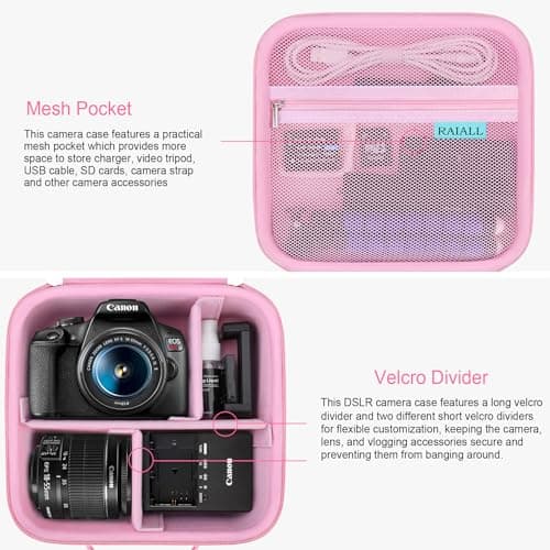 RAIALL Case for Canon EOS 2000D/4000D/R50/R100/R10/R8/R7 DSLR Camera, Pink — view 5