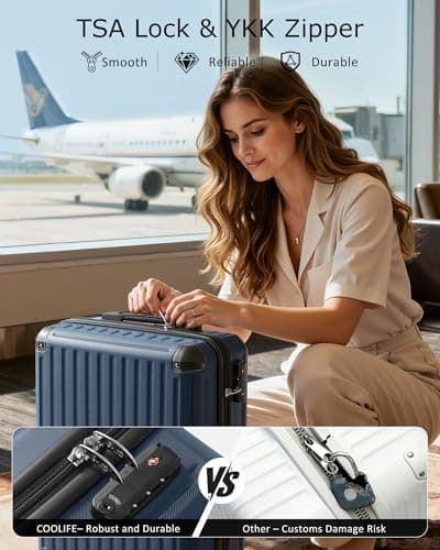 COOLIFE EasyJet Vacuum Cabin Suitcase 55X40X20cm + Vacuum Bag for Travel +60% with Pump | ABS Hard Shell, 8 Wheels & TSA Lock - for Ryanair, Europe, Business, Study Abroad, Cruise | Carry On Suitcase — view 4