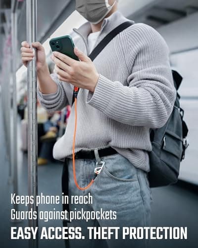 KeyUnity KC05 Cell Phone Lanyard, Anti Theft Phone Strap with Multi-Tool Carabiner, Keychain Lanyard Stretchy Tether (Orange) — view 6