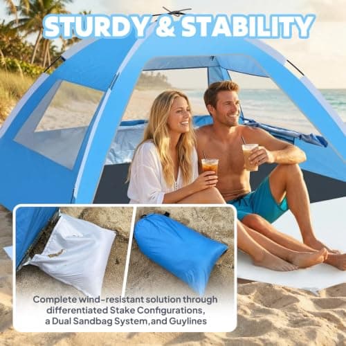 Chihee Beach Tent Camping Sun Shelter for 2-3 Person with UV Protection Silver-coated Fabric Breathable Mesh Extra Sandbags,Lightweight Easy Setup Portable Beach Shade Canopy Cabana — view 5