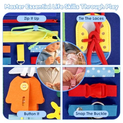 KTCINA Busy Board Montessori Toys for Toddler 1 2 3 Year Old, Educational Learning Activity Sensory Book Felt Quiet Book Montessori Sensory Toys Baby Travel Busy Books for Plane Car, Boys Girls Gift — view 5