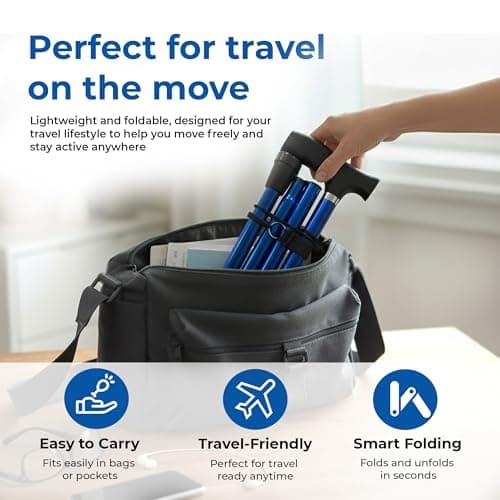 Life Healthcare Folding Walking Stick, Adjustable Aluminium Cane, Blue — view 6