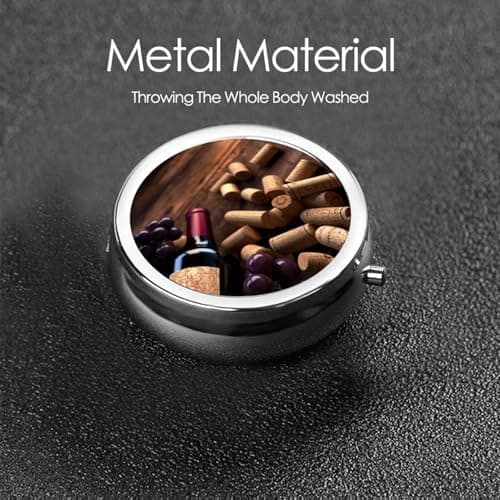 Wine Bottle Corks Grapes Print Pill Box for Pocket Round Pill Box 3 Compartment Decorative Portable Travel Pill Holder Tablet Vitamin Organizer Mini Pill Case(2pcs) — view 6