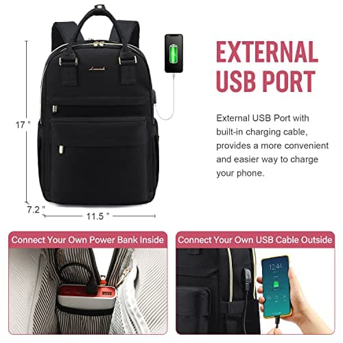 LOVEVOOK Laptop Backpack Womens, 15.6 Inch School Bags for Women Waterproof Computer Rucksack with USB Port for Travel Business College Work, Black — view 5