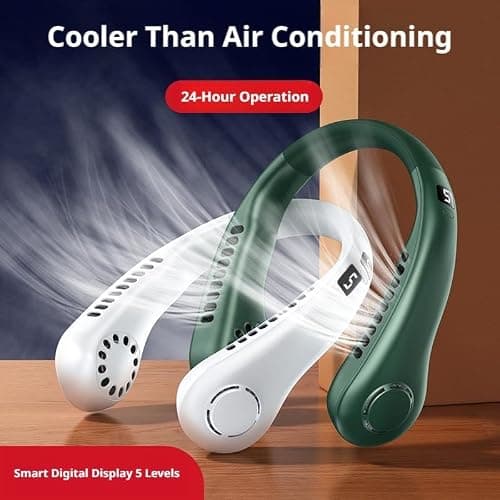 Neck Fan, Portable Neck Fans Rechargeable Quiet, Bladeless USB Personal Cooling Fan with 5 Speeds, 360° Airflow, Hands-Free Wearable Cooler Fans for Indoor Outdoor — view 3
