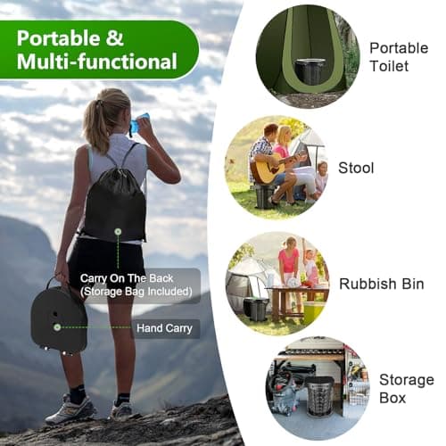 Folding Camping Toilet with Storage Bag, 13.6" H, Load 180kg, Black — view 6