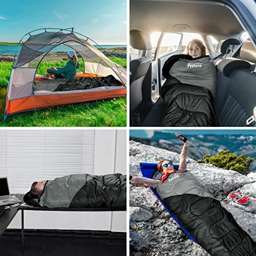 Pystuvo Sleeping Bag for Adults,4 Season Sleeping Bag,Lightweight,Waterproof Indoor & Outdoor Use,Black+Gray — view 6