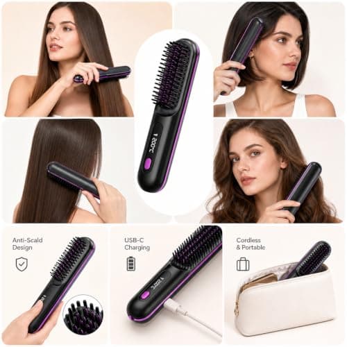 Cordless Hair Straightener Brush,3 Heat Settings 160-200°C with LED Display, MCH Ceramic Heating Anti-Scald Design, Dual Voltage Travel Hair Styling Tool for All Hair Types — view 5
