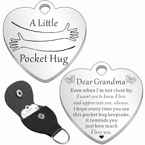 HULALA Pocket Hug Token Keyring for Grandma - 3cm Stainless Steel Keepsake Gifts For Grandma Birthday Mother's Day Christmas