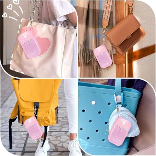 Hotcho 2Pcs Hand Sanitizer Bottle Compatible with Touchland Spray 1Fl Oz/30ml,Silicone Case with Keychain,Suitable for Travel and Portability (Pink and White) — view 6