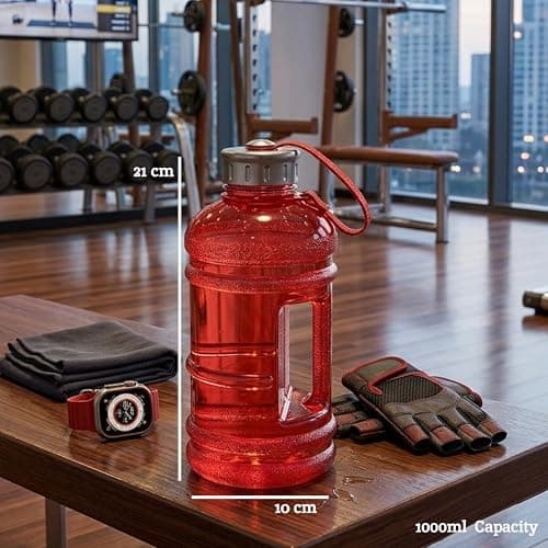 Premier Housewares Ergonomic Handle Red 1000ml Sports Drinking Bottle | Versatile Sports Drinking Bottle For Gym | BPA Free Water Bottle For Travel | Spacious Water Bottle — view 2
