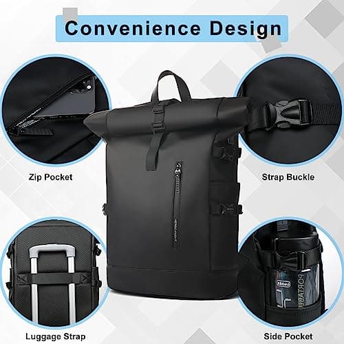 hk Roll Top Backpack Large 15.6 Inch Laptop Backpack with USB Port — view 6