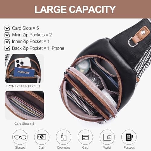 Lexiyat Anti Theft Crossbody Bags for Women Travel Chest Sling Bag Leather Handbags Fanny Pack Blackwithbrown — view 4