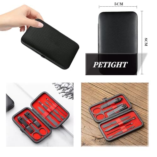 Professional Manicure Stainless Steel Set, 7 pcs Portable Nail Clippers Set, Pedicure Set, Eyebrow Grooming Kit, Nail Care Tools with Luxurious Leather Case — view 5