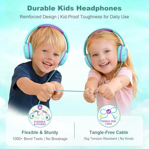 IMYB V1 Kids Headphones, Wired Stereo Foldable Tangle-Free 3.5mm Adjustable On-Ear Headphones for Kids for School/Toddlers/Childrens/Teens/Boys/Girls/Ipad/Tablet/Kindle/Phones/Travel/Plane (Green) — view 5