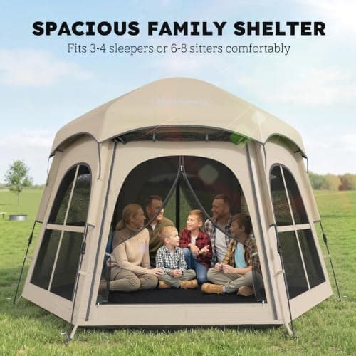 Outsunny Pop Up Tent 2 Doors Carry Bag 3000mm Waterproof 3-4 PeopleKhaki — view 3