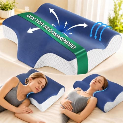 Drifina Orthopedic Cervical Memory Foam Pillow for Neck & Shoulder Pain Relief - Contour Neck Support with Neck Roll, Ergonomic Dual-Height for Side/Back Sleepers, Cooling Washable Pillowcases