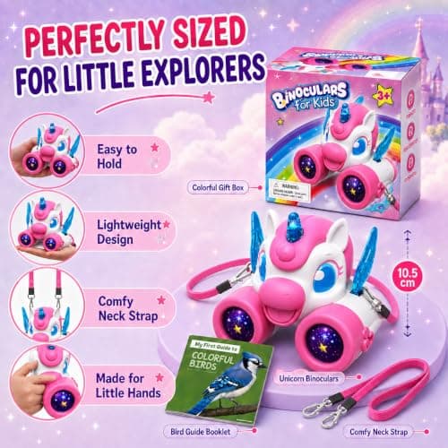 Unicorn Binoculars Kids with Bird Watching Guide, Unicorn Gifts for Girls Age 3-9, Kids Outdoor Garden Toys for 3 4 5 6 7 Year Old Girls, Birthday Present for Girl Explorer Toy for Nature Exploration — view 6