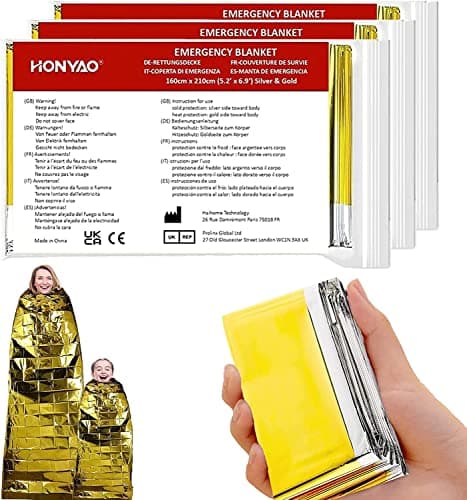 HONYAO® Emergency Blankets 3pcs, Foil Blankets Gold Silver, Thermal Blanket 210×160 cm, Survival Blankets Perfect for Outdoors, Survival, Hiking, Marathons or First Aid, Tear Resistant