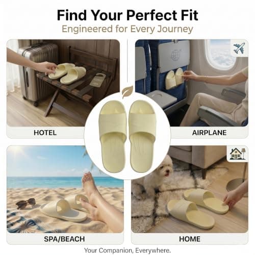 EQLEF Hotel Slippers, Plastic Portable Travel Slippers Anti-slip Foldable Shower Slipper for Hotel Bathroom Spa (Beige, UK Footwear Size System, Adult, Women, Numeric, Medium, 4.5) — view 5