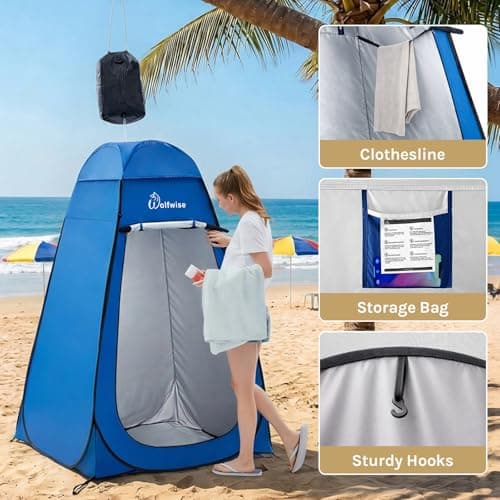 Wolfwise Pop Up Shower Tent with Floor, Portable Instant Changing Tent with Ventilation Window, Privacy Bathroom Toilet for Beach, Camping & Outdoor, Width 47" (120 CM), Height 75" (190 CM), Blue — view 4