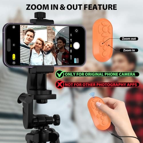 Wireless Camera Remote Control with Tripod Mount Adapter, TikTok Scrolling Remote for iPhone & Android, Bluetooth Clicker Phone Remote with Front/Rear Camera Switch for Photo and Video (Orange) — view 2