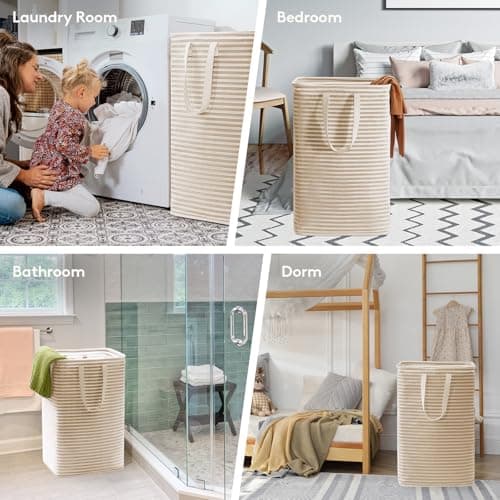 Lifewit 80L Collapsible Laundry Basket with Extended Handles, Beige — view 6