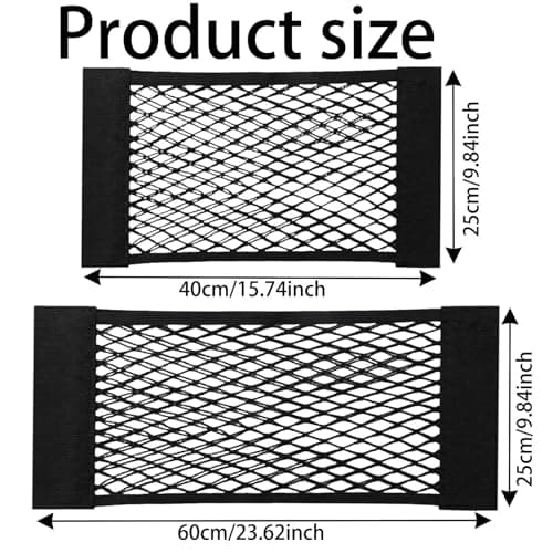 JCKD 2 Pcs Black Adhesive Mesh Cargo Net, 60 X 25cm & 40 X 25cm Elastic String Storage Mesh Bag, Car Trunk Storage Net Organizer, for Bottles, Groceries, Back Seat Car, Truck Trunk — view 2