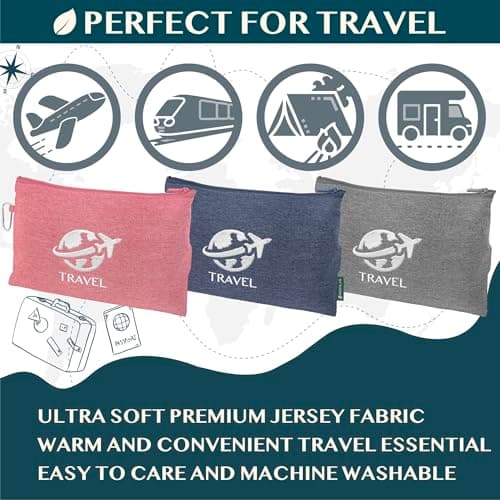 PAVILIA Travel Blanket Compact, Airplane Packable Bag, Soft Fleece Portable Throw Pillow Combo Set, Plane Flight Car Trips Essentials Gift Accessories, Luggage Backpack Clip, Navy Blue, 65 x 40 inch — view 5
