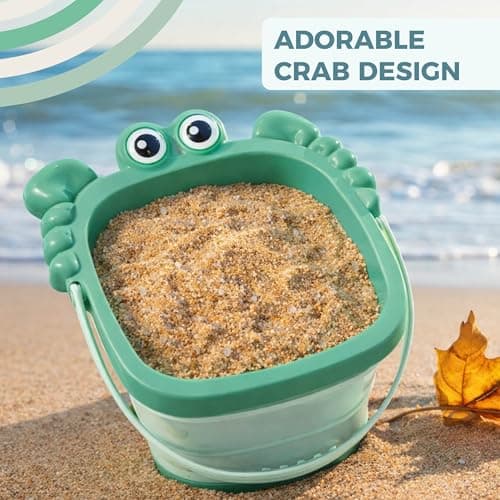 Activo Collapsible Beach Bucket for Kids Fold Flat Sand Toy Set with Crab Sandcastle Mould Lightweight Carry Handle for Beach Garden Water Play — view 3
