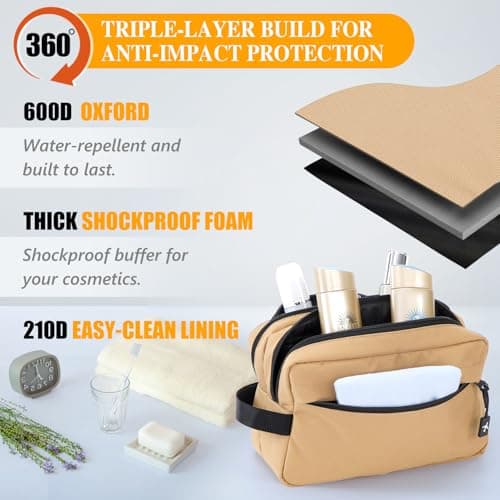 GNEGNI LIFE Toiletry Bag Carry-On Cosmetic Bag – Large Hanging Travel Toiletry Bag with 2 Zippered Main Compartments – Travel Essentials Wash Bag for Men & Women, 26 cm (Khaki) — view 5