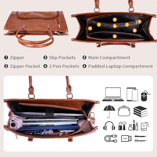15.6‑Inch PU Leather Laptop Tote Bag, Women Work Handbag with Lunch Pocket — view 6