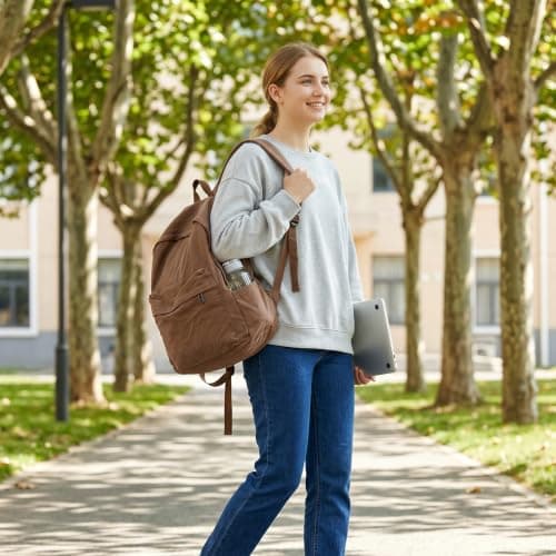 StaZamor Lightweight Vintage Canvas Backpack for Men Women, Casual Daypack with Compartment, Backpack for School, Travel, Work, Brown — view 6