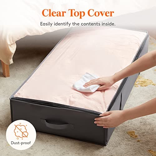 Lifewit 2 Pack 95L Under Bed Storage, Underbed Storage Boxes with lid Clothes Storage Bag Wardrobe Storage Organiser with Reinforced Handle, PVC Window for Duvet, Blanket, Clothing, Shoes, Grey — view 5