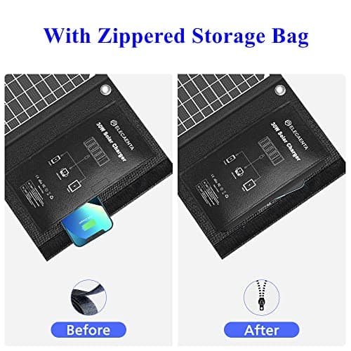 ELECAENTA 30W ETFE Foldable Solar Charger 3 USB Ports USB-C PD18W QC3.0 Zipper Protection Portable Solar Panel IPX5 Waterproof for Cell Phone Smartphone Tablet Powerbank Camera Outdoor Camping Travel — view 2