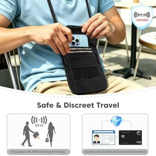 HEGCOIIE RFID Blocking Neck Wallet, Hidden Passport Holder, Neck Pouch — view 6