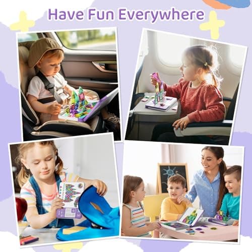 40PCS Mini Magnetic Tiles Travel Set with Metal Tin - Building Base & Storage, Portable Travel Toys for Kids Road Trip Aeroplane, STEM Educational Magnet Tiles for 3+ Boys Girls Toddlers — view 4