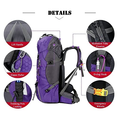 Bseash 60L Waterproof Hiking Camping Backpack with Rain Cover, Lightweight Outdoor Sport Travel Daypack Rucksack for Climbing Skiing — view 4