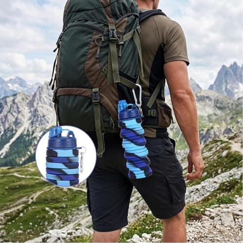 YFHUVB Collapsible Water Bottle, Silicone Water Bottle Collapsible, Folding Water Bottle for Outdoor Hiking, Gym Hydration, School Use and Family Travel, 500 ml Capacity with Carabiner — view 6