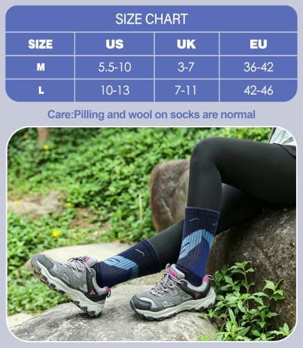 DOSKONI Merino Wool Hiking Socks for Women Cozy Boot Work Crew Socks, Blue — view 6