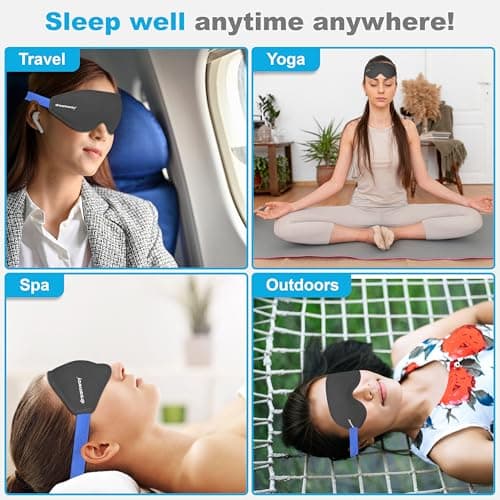 Dreamway 100% Blackout Sleep Mask - 3D Contoured - Memory Foam - Ice Silk Fabric - Seamless Fit - Includes Storage Pouch - Blackout Mask for Sleeping - Sleep Mask for Eyes (Black/Blue) — view 5